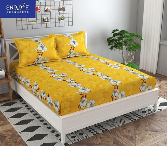 Snooze Elastic Fitted Printed King Size Bedsheet With 2 Pillow Covers (BS-030)