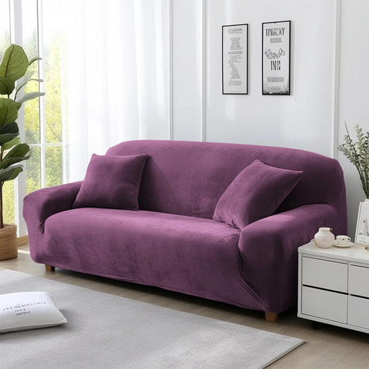 Trendily Velvet Elastic Universal Stretchable Sofa Cover Shiny Crushed Elegance Wine (SC-030)