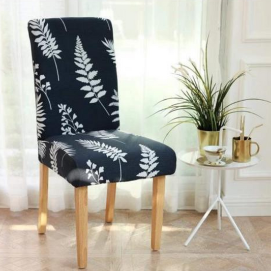 Trendily Premium Wrinkle-Free | Elastic Stretchable | Chair Cover Black Botanical Elegance (CC-108)