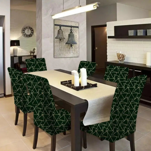 Trendily Premium Wrinkle-Free Stretchable | Washable Printed |Printed Chair Covers, Green Geometric (CC-083)