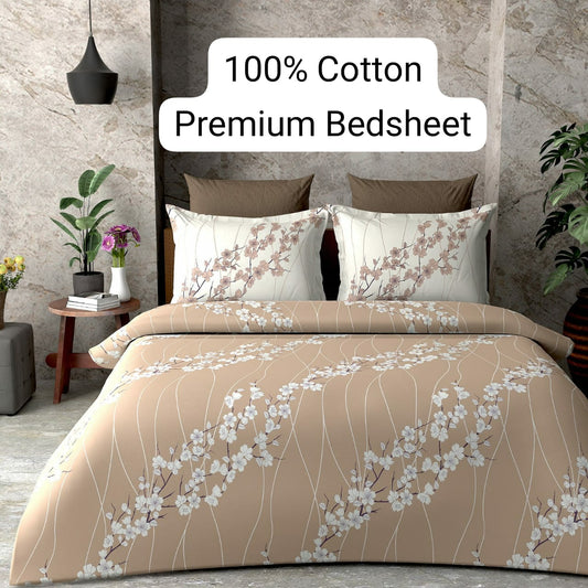 Trendily Elastic Fitted Bedsheet, Polycotton - Double Bed Size (1 Bed Sheet+2 Pillow Covers)(BS-008)