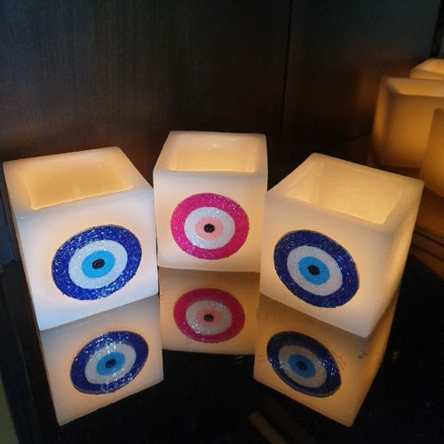 🧿 Trendily Evil Eye | Nazaria Candle in Square Shape : Powerful Protection, Positive Vibes, and Negative Energy Removal (Candle Holder)