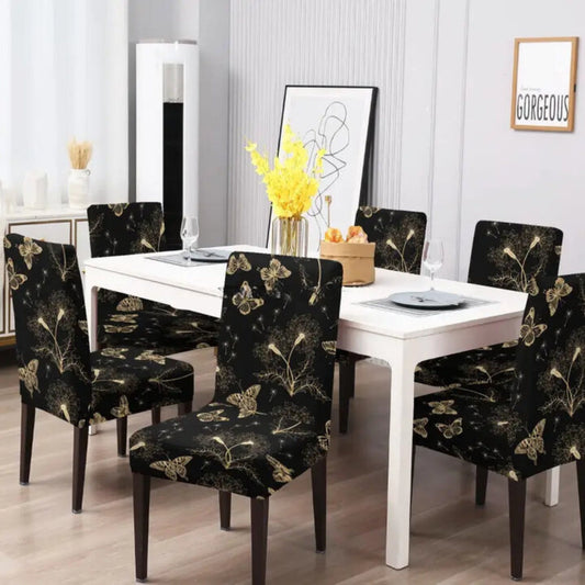 Trendily Stretchable Floral Geometric Printed Chair Covers| Elastic Chair Seat Case Protector| Black Butterfly (CC-082)