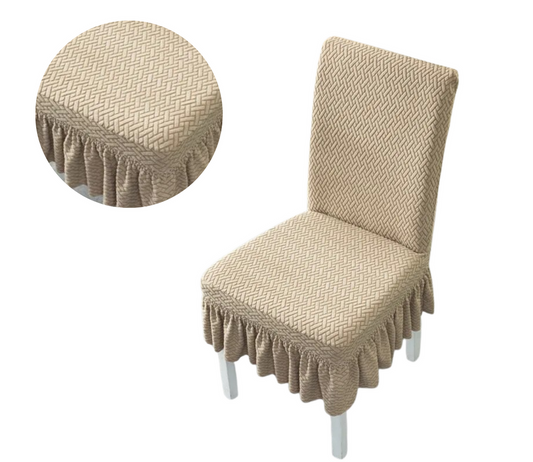 Trendily Stretchable Chair Covers Emboss Frills Beige (CC-123)