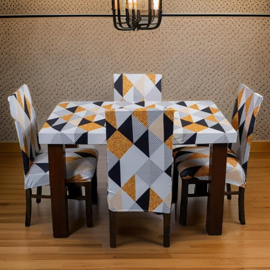 Trendily Premium Dining Table & Chair Cover Combo Elastic Chairs | Wrinkle-Free | Stretchable | Washable Printed- Yellow Prism (TCC-046)