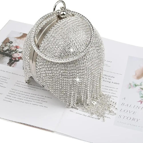 Trendily Women Round Bell Crystal Bag Clutch