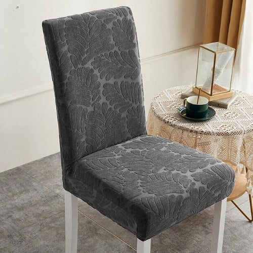 Trendily Premium Wrinkle-Free Stretchable With Elastic Bottom Emboss Leaf Chair Covers | Grey | (CC-172)