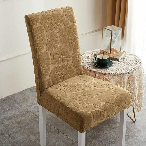 Trendily Premium Wrinkle-Free Stretchable With Elastic Bottom Emboss Leaf Chair Covers | Musturd | (CC-175)