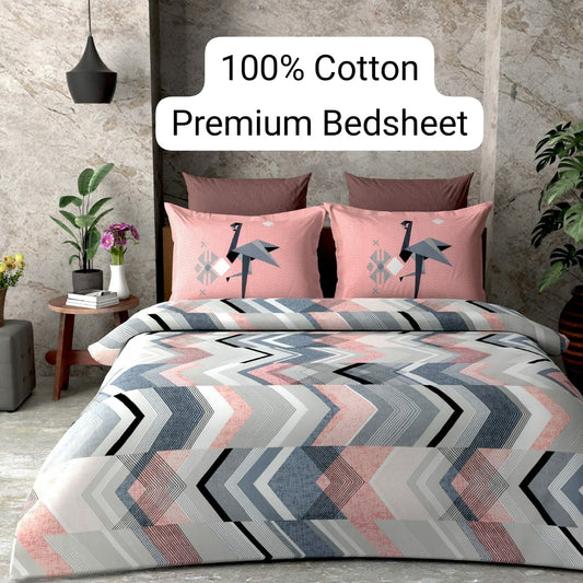 Trendily Elastic Fitted Bedsheet, Polycotton - Double Bed Size (1 Bed Sheet+2 Pillow Covers)(BS-009)