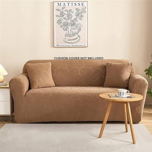 Trendily Emboss Fabric Leaf Sofa Cover Soft Touching Cover for Couch Flexible Stretch Light Brown (SC-074)