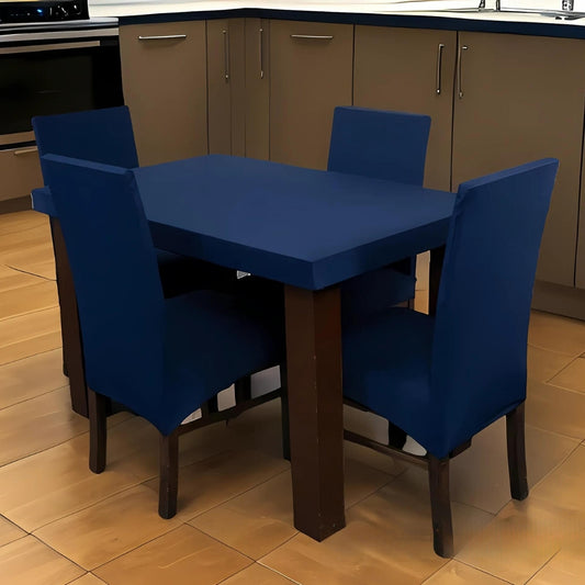 Trendily Premium Dining Table & Chair Cover Combo Solid Elastic Chairs | Wrinkle-Free | Stretchable | Washable Printed- Navy Blue (TCC-049)