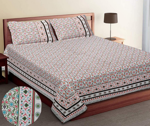 Trendily Premium Jaipuri Printed Ethnic Floral Bedsheet, 100% Cotton Bedsheet for Double Bed King Size  (1 Bed Sheet+2 Pillow Covers)  (BS-023)