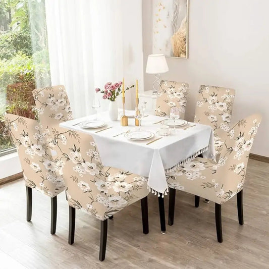 Trendily Premium Wrinkle-Free | Elastic Stretch | Washable Printed Chair Covers, Red Beige (CC-062)