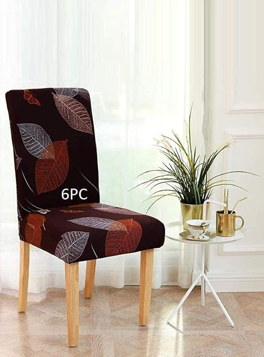 Trendily Premium Wrinkle-Free Stretchable | Washable Printed Chair Covers, Black Leaf Design (CC-090)