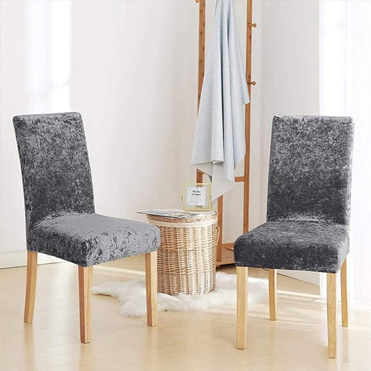 Trendily Stretchable Chair Covers, VelvetElegance Grey (CC-093)