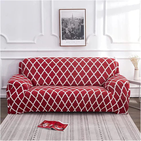 Trendily Premium Wrinkle-Free Elastic Stretchable | Washable| Elastic Sofa Cover  - Maroon Diamond (SC-050)