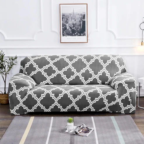 Trendily Premium Wrinkle-Free Elastic Stretchable | Washable| Elastic Sofa Cover  - Grey Diamond (SC-045)