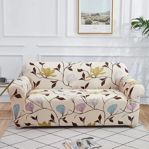 Trendily Premium Wrinkle-Free Elastic Stretchable | Washable| Elastic Sofa Cover - Blooming Beige (SC-051)