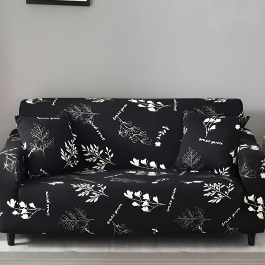 Trendily Exclusive Stretchable Sofa Cover - White Leaves (SC-042)