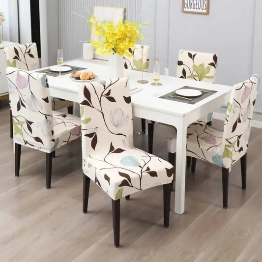 Trendily Premium Wrinkle-Free | Elastic Stretch | Washable Printed Chair Covers, Cream flower  (CC-019)