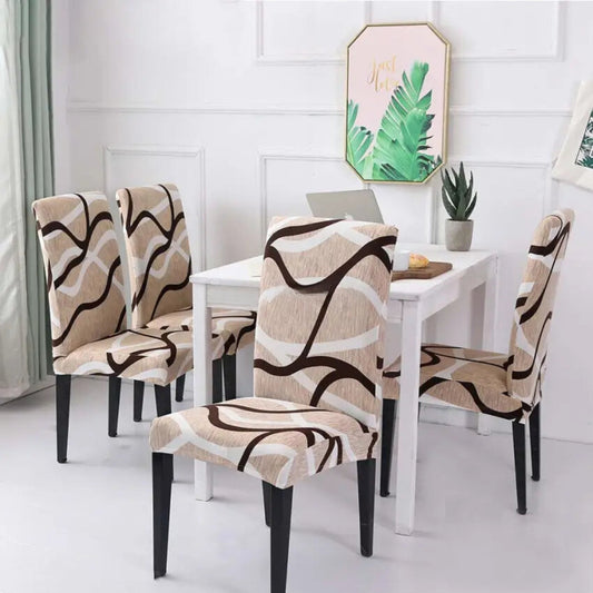 Trendily Premium Wrinkle-Free Stretchable | Washable Printed Chair Covers,  White, Line Pattern  (CC-074)