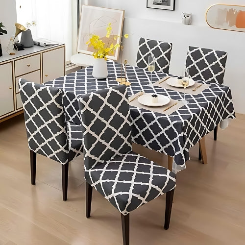 Trendily Premium Dining Table & Chair Cover Combo | Wrinkle-Free Stretchable | Washable Printed - Grey (TCC-037)