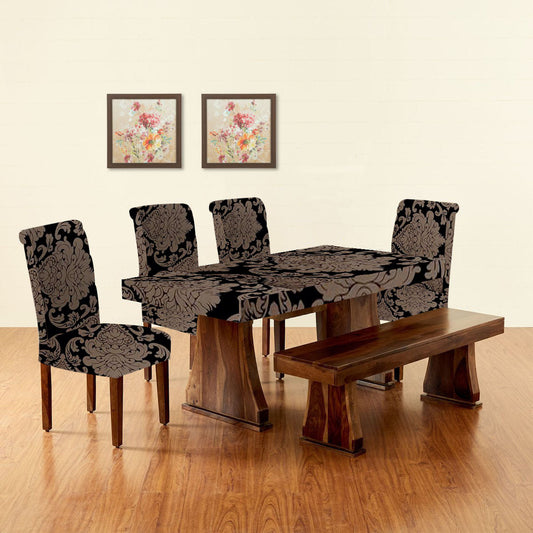 Trendily Premium Waterproof Matching Chair & Table Combo Black lBrown Big Damask  - (TCC-033)