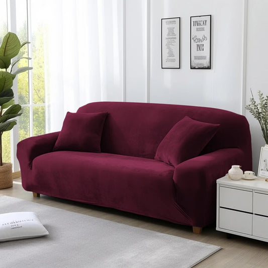 Trendily  Velvet Elastic Universal Stretchable Sofa Cover Shiny Crushed Elegance Maroon (SC-023)