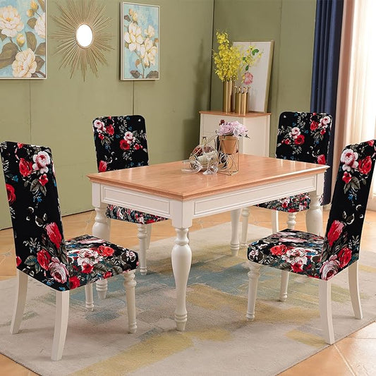 Trendily Premium Waterproof Matching Chair & Table Combo Black & Red Floral - (TCC-023)