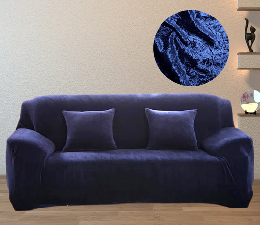 Trendily Velvet Elastic Universal Stretchable Sofa Cover Shiny Crushed Elegance Navy Blue (SC-029)