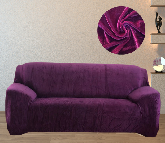 Trendily Velvet Elastic Universal Stretchable Sofa Cover Shiny Crushed Elegance Wine (SC-030)