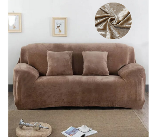 Trendily Velvet Elastic Universal Stretchable Sofa Cover Shiny Crushed Elegance Cream  (SC-026)