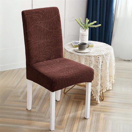 Trendily Premium Wrinkle-Free Stretchable With Elastic Bottom Emboss Leaf Chair Covers | Coffee | (CC-199)