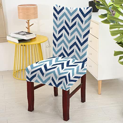 Trendily Stretchable Chair Covers Blue White Zig Zag (CC-102)