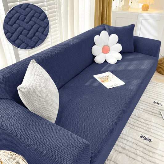 Trendily Emboss Elastic Universal Stretchable Sofa Cover Polar Fleece Navy Blue (SC-011)