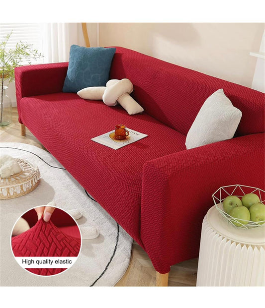 Trendily Emboss Elastic Universal Stretchable Sofa Cover Polar Fleece Red (SC-033)