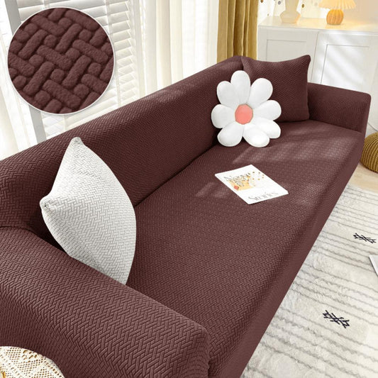 Trendily Emboss Elastic Universal Stretchable Sofa Cover Polar Fleece Dark Brown (SC-031)