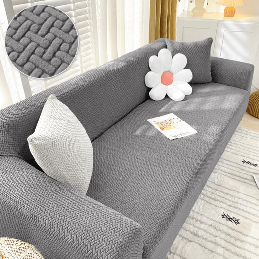Trendily Emboss Elastic Universal Stretchable Sofa Cover Polar Fleece Grey (SC-032)
