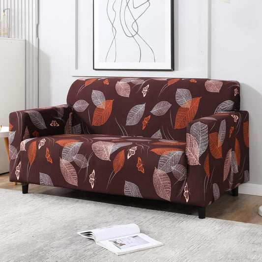 Trendily Elastic Universal Stretchable Sofa Cover Brick Brown Botanical (SC-035)