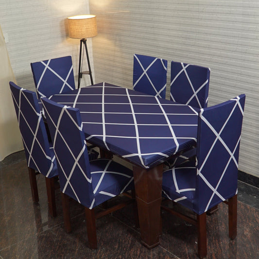 Trendily Premium Waterproof Matching Chair & Table Combo Royal Blue Geometric - (TCC-015)
