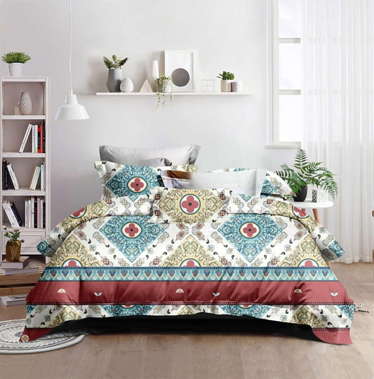 Marble Collection Printed King Size Bedsheet With Contrast Pillow Covers (BS-074)