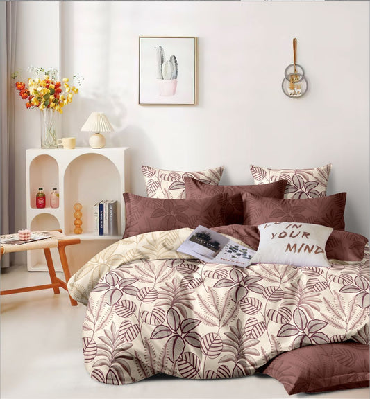 Mix & Match Collection Printed King Size Bedsheet With Contrast Pillow Covers (BS-062)