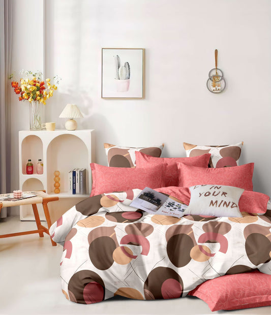 Mix & Match Collection Printed King Size Bedsheet With Contrast Pillow Covers (BS-065)