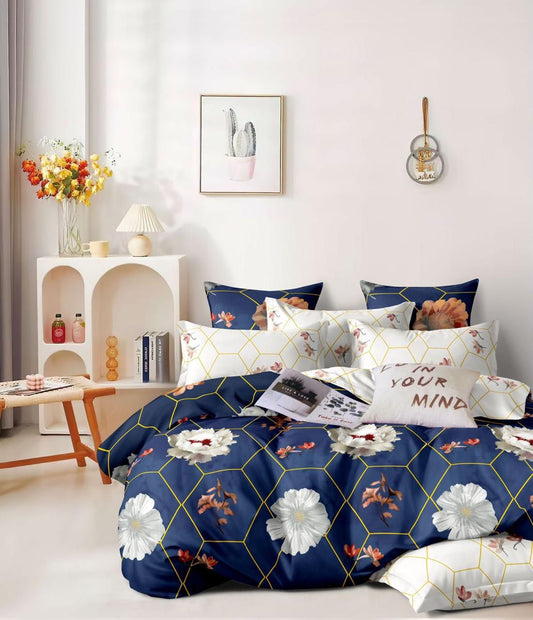 Mix & Match Collection Printed King Size Bedsheet With Contrast Pillow Covers (BS-066)