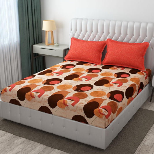 Mix & Match Collection Printed King Size Bedsheet With Contrast Pillow Covers (BS-065)