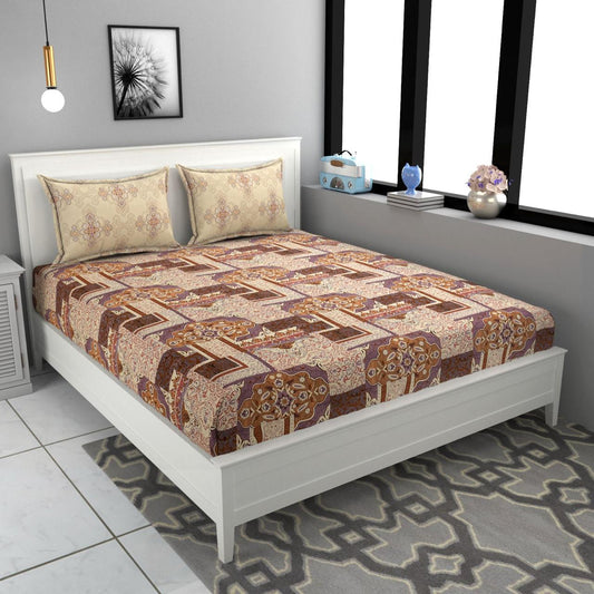 Mix & Match Collection Printed King Size Bedsheet With Contrast Pillow Covers (BS-063)