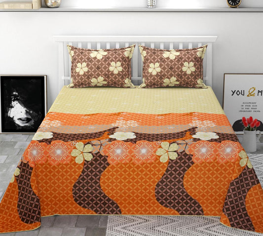 Mix & Match Collection Printed King Size Bedsheet With Contrast Pillow Covers (BS-064)