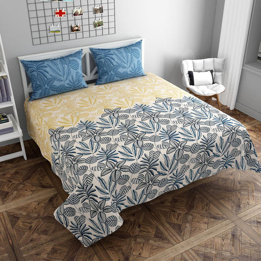 Mix & Match Collection Printed King Size Bedsheet With Contrast Pillow Covers (BS-062)