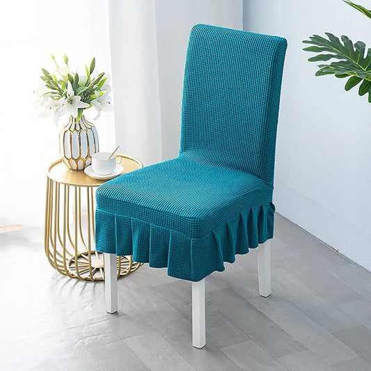 Trendily Stretchable Chair Covers Emboss frill peacock (CC-147)