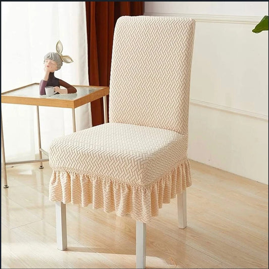 Trendily Stretchable Chair Covers Emboss frill peacock (CC-194)